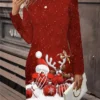 Women's Christmas Dress Casual Dress Mini Dress Active Fashion Outdoor Christmas Holiday Crew Neck Print Christmas Tree Snowflake Deer Loose Fit White Wine Red S M L XL XXL