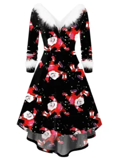Women's Christmas Casual Dress Swing Dress Light Pink Wine Red White Black Long Sleeve Elk SnowmanTree Feather Print Winter Fall V Neck Vintage ElegantFall Dress 2022 S M L XL XXL -Fashion Life Shop oydoek1666003300072