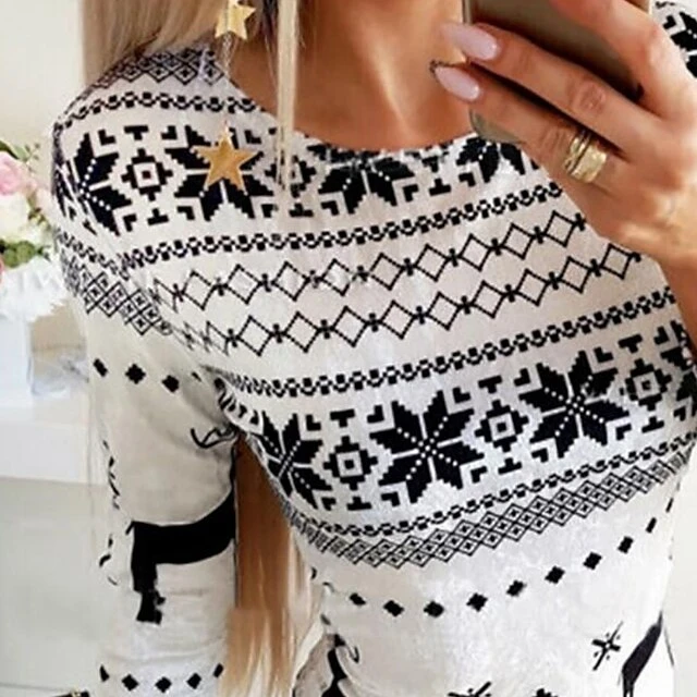 Women‘s Christmas Dress Winter Dress Bodycon White Long Sleeve Geometric Snowflake Print Winter Fall Crew Neck Stylish Modern 2023 S M L XL 2XL Sheath Dress 2 Women‘s Christmas Dress Winter Dress Bodycon White Long Sleeve Geometric Snowflake Print Winter Fall Crew Neck Stylish Modern 2023 S M L XL 2XL Sheath Dress - Image 2