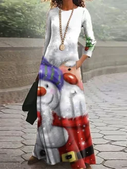 Women's Christmas Casual Dress Swing Dress White Long Sleeve Santa Claus Pocket Winter Fall Autumn Crew Neck Fashion Daily Vacation 2022 S M L XL XXL 3XL