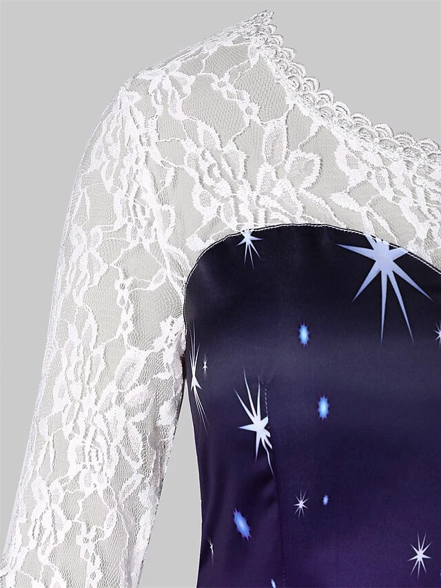 Women's Casual Dress Christmas Dress Winter Dress Snowman Snowflake Lace Patchwork Crew Neck Midi Dress Fashion Classic Outdoor Christmas Long Sleeve Regular Fit Blue Fall Winter S M L XL XXL 4 Women's Casual Dress Christmas Dress Winter Dress Snowman Snowflake Lace Patchwork Crew Neck Midi Dress Fashion Classic Outdoor Christmas Long Sleeve Regular Fit Blue Fall Winter S M L XL XXL - Image 4