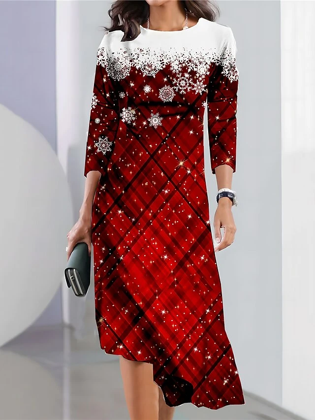 Women's Casual Dress Christmas Dress Print Dress Plaid Print Crew Neck Midi Dress Fashion Streetwear Outdoor Christmas Long Sleeve Slim Wine Red Blue Fall Winter S M L XL XXL 1 Women's Casual Dress Christmas Dress Print Dress Plaid Print Crew Neck Midi Dress Fashion Streetwear Outdoor Christmas Long Sleeve Slim Wine Red Blue Fall Winter S M L XL XXL