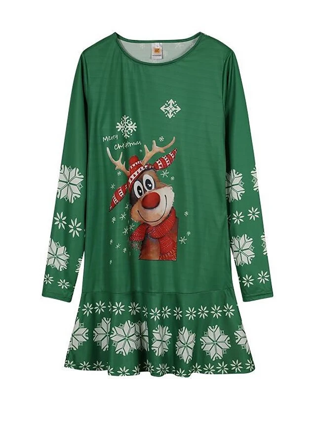 Women's Christmas Casual Dress Shift DressShort Mini Dress Green Black Red Long Sleeve Animal Snowflake Print Fall Winter Crew Neck Fashion Casual Loose Fit 2022 S M L XL XXL 3XL 4 Women's Christmas Casual Dress Shift DressShort Mini Dress Green Black Red Long Sleeve Animal Snowflake Print Fall Winter Crew Neck Fashion Casual Loose Fit 2022 S M L XL XXL 3XL - Image 4