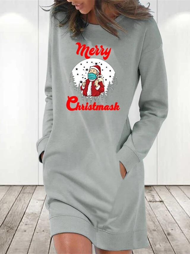 Women‘s Christmas Hoodie Dress Winter Dress Light Blue Grey White Long Sleeve Letter Santa Claus Pocket Print Winter Fall Crew Neck Stylish Fall Dress Loose Fit 2022 S M L XL 2XL / Cotton 2 Women‘s Christmas Hoodie Dress Winter Dress Light Blue Grey White Long Sleeve Letter Santa Claus Pocket Print Winter Fall Crew Neck Stylish Fall Dress Loose Fit 2022 S M L XL 2XL / Cotton - Image 2