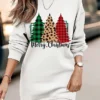 Women‘s Christmas Casual Dress Sweatshirt Dress Mini Dress Warm Fashion Outdoor Holiday Crew Neck Print Santa Claus Tree Loose Fit White Red Brown S M L XL XXL
