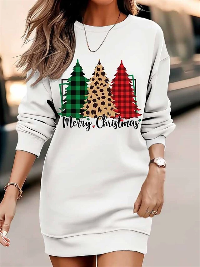 Women‘s Christmas Casual Dress Sweatshirt Dress Mini Dress Warm Fashion Outdoor Holiday Crew Neck Print Santa Claus Tree Loose Fit White Red Brown S M L XL XXL 1 Women‘s Christmas Casual Dress Sweatshirt Dress Mini Dress Warm Fashion Outdoor Holiday Crew Neck Print Santa Claus Tree Loose Fit White Red Brown S M L XL XXL