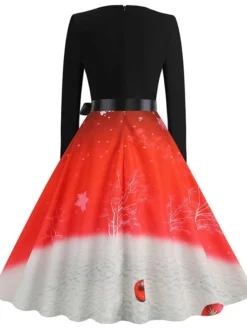Women's Christmas Casual Dress Swing Dress Midi Dress Green Wine Light Red Fuchsia Red Long Sleeve Santa Claus Elk Bow Print Winter Fall V Neck Vacation Vintage 2022 S M L XL XXL 3XL -Fashion Life Shop pfprby1666761909119