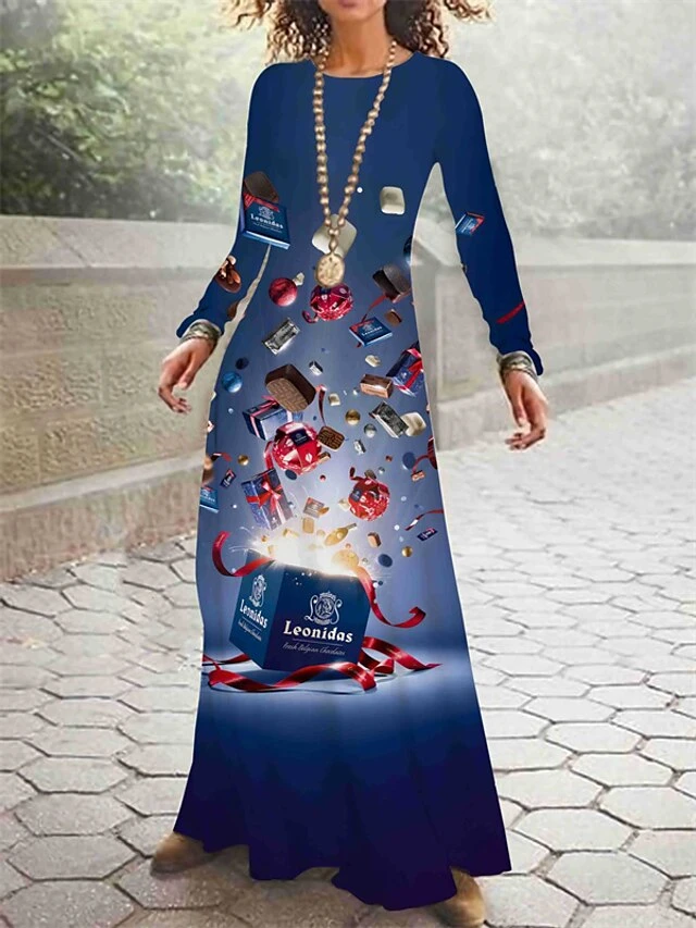Women's Christmas Casual Dress Swing Dress Long Dress Maxi Dress Black Blue Wine Long Sleeve Santa Claus Print Winter Fall Autumn Crew Neck Stylish 2022 S M L XL 2XL 3XL 4XL 5XL 5 Women's Christmas Casual Dress Swing Dress Long Dress Maxi Dress Black Blue Wine Long Sleeve Santa Claus Print Winter Fall Autumn Crew Neck Stylish 2022 S M L XL 2XL 3XL 4XL 5XL - Image 5