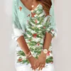 Women‘s Christmas Casual Dress Sweatshirt Dress Mini Dress Fashion Daily Outdoor Vacation V Neck Print Snowman Tree Loose Fit White Blue Green S M L XL XXL