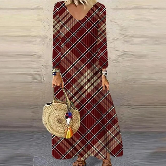 Women's Christmas Casual Dress Shift DressMaxi Long Dress Purple Wine Red Brown White Long Sleeve Plaid Santa Claus Elk Print Fall Winter V Neck Vacation Casual 2022 S M L XL XXL 3XL 4XL 5XL 6XL 17 Women's Christmas Casual Dress Shift DressMaxi Long Dress Purple Wine Red Brown White Long Sleeve Plaid Santa Claus Elk Print Fall Winter V Neck Vacation Casual 2022 S M L XL XXL 3XL 4XL 5XL 6XL - Image 17