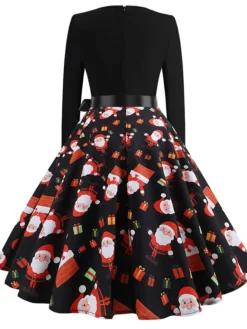 Women's Christmas Retro 1950s Vintage Dress Midi Dress Party Ruched Bow Fruit V Neck Long Sleeve Regular Fit Fall Winter 2023 Deep Green Black S M L XL -Fashion Life Shop phzmoh1695363824853