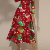 Women's Casual Dress Christmas Dress Swing Dress Plaid Snowflake Print V Neck Midi Dress Fashion Streetwear Outdoor Christmas 3/4 Length Sleeve Regular Fit Red Burgundy Green Fall Winter S M L XL XXL