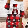 Women's Casual Dress Christmas Dress Sweatshirt Dress Plaid Cat Cold Shoulder Print One Shoulder Mini Dress Fashion Streetwear Outdoor Christmas Long Sleeve Loose Fit Black Red Burgundy Fall Winter S