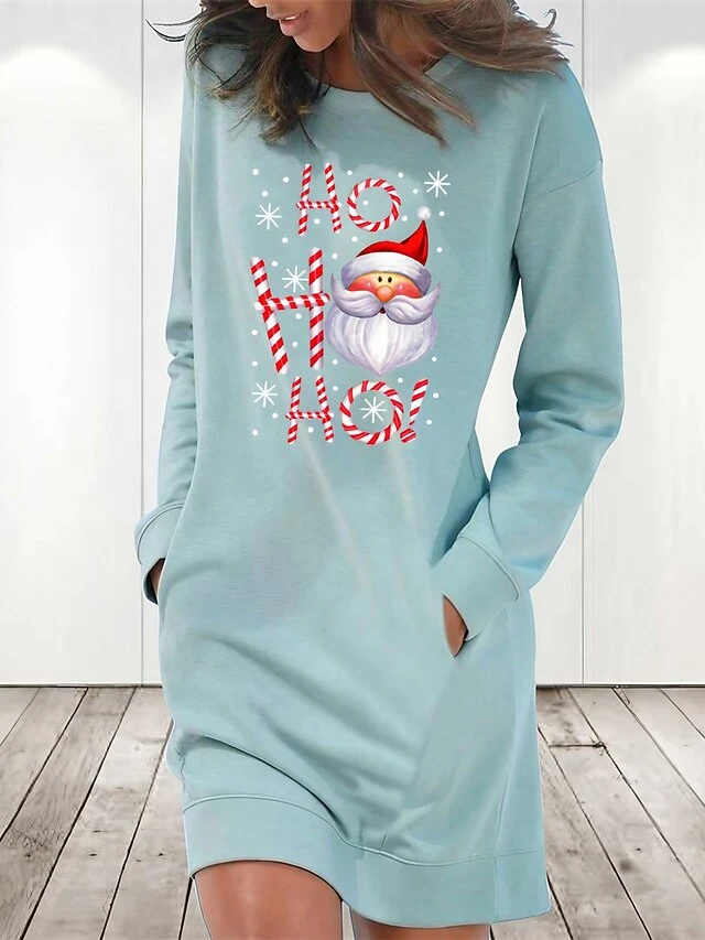 Women‘s Christmas Hoodie Dress Winter Dress Light Blue Grey White Long Sleeve Letter Santa Claus Snowflake Pocket Print Winter Fall Crew Neck Stylish Casual Fall Dress Loose Fit 2022 S M L XL 2XL 1 Women‘s Christmas Hoodie Dress Winter Dress Light Blue Grey White Long Sleeve Letter Santa Claus Snowflake Pocket Print Winter Fall Crew Neck Stylish Casual Fall Dress Loose Fit 2022 S M L XL 2XL