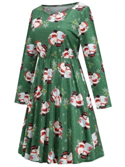 Women's Christmas Casual Dress Green Black Blue Long Sleeve Santa Claus Print Winter Fall Autumn Crew Neck Modern Daily Vacation 2022 S M L XL XXL -Fashion Life Shop pkdhpx1667541619964
