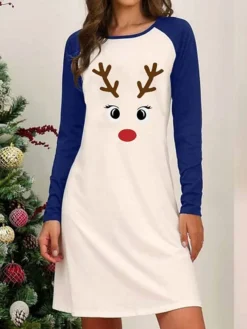 Women's Casual Dress Print Dress Floral Patchwork Print Crew Neck Mini Dress Active Fashion Outdoor Christmas Long Sleeve Loose Fit Wine Red Blue Fall Winter S M L XL XXL -Fashion Life Shop pkzulw1697193616631