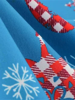 Women's Christmas Swing Dress Vintage DressKnee Length Dress Blue Red Navy Blue Black Long Sleeve Plaid Santa Claus Elk Bow Print Fall Winter V Neck Vacation Vintage 2022 S M L XL XXL 3XL -Fashion Life Shop plwovx1665293392802