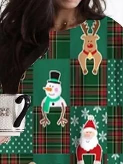 Women‘s Plus Size Christmas Dress Casual Dress Color Block Long Sleeve Winter Fall Casual Festival Mini Dress Going Out Dress -Fashion Life Shop plxuzw1667811300765