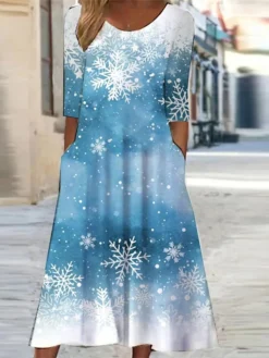 Women's Christmas Casual Dress Shift Dress Midi Dress Blue Wine Light Red 3/4 Length Sleeve Plaid Ruched Winter Fall Autumn 2022 S M L XL XXL 3XL -Fashion Life Shop pmghql1667212071613