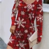 Women's Casual Dress Plaid Dress Christmas Dress Plaid Snowflake Print V Neck Mini Dress Fashion Streetwear Outdoor Christmas Long Sleeve Loose Fit Wine Blue Orange Fall S M L XL XXL