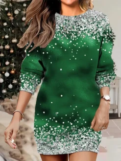 Women's Christmas Casual Dress Sweatshirt Dress Mini Dress Warm Fashion OutdoorVacation Crew Neck Print Snowflake Loose Fit Wine Blue Purple S M L XL XXL -Fashion Life Shop pnfqek1695643080525