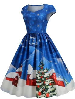 Women's Christmas Swing Dress Vintage DressKnee Length Dress Blue Wine Red Light BlueShort Sleeve Santa Claus Snowman Tree Print Fall Winter Square Neck Vintage Elegant Slim 2022 S M L XL 31 Women's Christmas Swing Dress Vintage DressKnee Length Dress Blue Wine Red Light BlueShort Sleeve Santa Claus Snowman Tree Print Fall Winter Square Neck Vintage Elegant Slim 2022 S M L XL -Fashion Life Shop pnmagb1665475229805