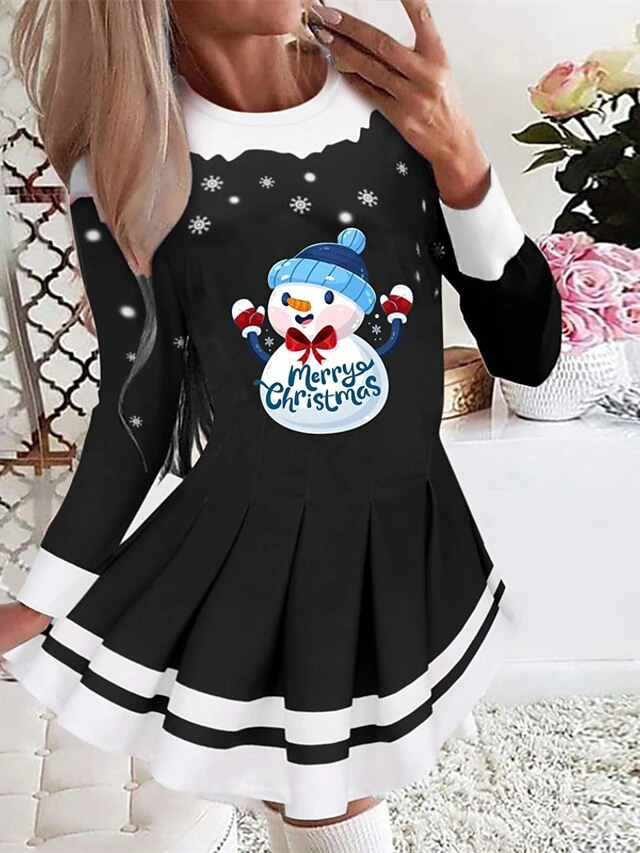 Women's Christmas Swing Dress Blue Red Black Long Sleeve Letter Santa Claus Snowflake Pleated Print Winter Fall Crew Neck Stylish Romantic Fall Dress Loose Fit 2022 S M L XL XXL / Winter Dress 4 Women's Christmas Swing Dress Blue Red Black Long Sleeve Letter Santa Claus Snowflake Pleated Print Winter Fall Crew Neck Stylish Romantic Fall Dress Loose Fit 2022 S M L XL XXL / Winter Dress - Image 4