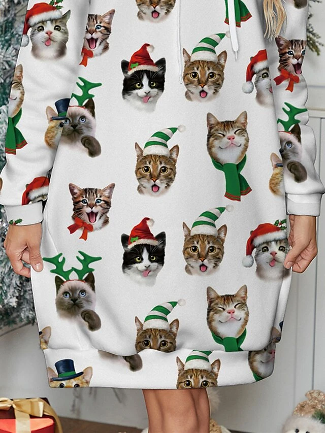 Women's Casual Dress Hoodie Dress Mini Dress Warm Fashion Outdoor Christmas Holiday Hoodie Print Animal Loose Fit White S M L XL XXL 3 Women's Casual Dress Hoodie Dress Mini Dress Warm Fashion Outdoor Christmas Holiday Hoodie Print Animal Loose Fit White S M L XL XXL - Image 3