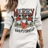 Women's Christmas Casual Dress Sweatshirt Dress Mini Dress Warm Fashion OutdoorVacation Crew Neck Print Santa ClausTree Print Loose Fit Black Red Gray S M L XL XXL
