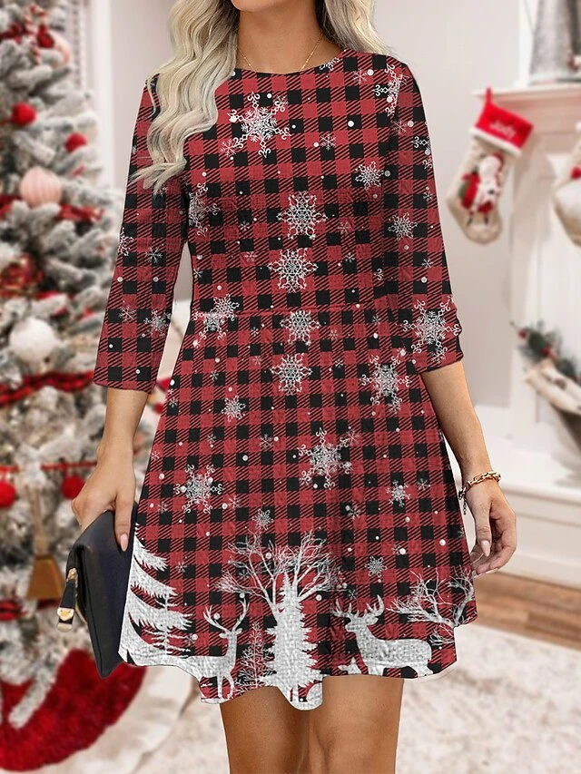 Women‘s Christmas Sweater Dress Jumper Dress Winter Dress Warm Plaid Christmas Tree Snowflake Outdoor Christmas Daily Holiday Crew Neck Long Sleeve 2023 Regular Fit Wine Red Blue S M L 2 Women‘s Christmas Sweater Dress Jumper Dress Winter Dress Warm Plaid Christmas Tree Snowflake Outdoor Christmas Daily Holiday Crew Neck Long Sleeve 2023 Regular Fit Wine Red Blue S M L - Image 2