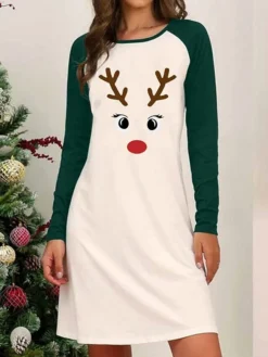 Women's Casual Dress Print Dress Floral Patchwork Print Crew Neck Mini Dress Active Fashion Outdoor Christmas Long Sleeve Loose Fit Wine Red Blue Fall Winter S M L XL XXL -Fashion Life Shop pptomu1697193616004