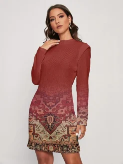 Women's Christmas Dress Sweater Dress Jumper Dress Midi Dress Warm Graphic Outdoor Christmas Daily Holiday Round Neck Long Sleeve 2023 Regular Fit Red S M L XL XXL 3XL