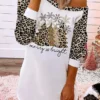 Women's Casual Dress Sweatshirt Dress Mini Dress Warm Fashion Outdoor Christmas Holiday Crew Neck Print Leopard Christmas Tree Loose Fit White S M L XL XXL