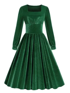 Women's Christmas Swing Dress Vintage Dress Midi Dress Green Black Red Long Sleeve Pure Color Ruched Winter Fall Square Neck Vintage Stylish 2022 S M L XL XXL 11 Women's Christmas Swing Dress Vintage Dress Midi Dress Green Black Red Long Sleeve Pure Color Ruched Winter Fall Square Neck Vintage Stylish 2022 S M L XL XXL -Fashion Life Shop psohja1667373820327