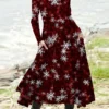 Women's Christmas Casual Dress Swing Dress Midi Dress Wine Long Sleeve Snowflake Pocket Winter Fall Autumn Fashion Christmas Daily 2022 S M L XL XXL 3XL