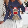 Women's Christmas Swing DressShort Mini Dress Light Blue Long Sleeve Elk Snowflake Pleated Print Fall Winter Crew Neck Stylish Romantic 2022 S M L XL 2XL 3XL 4XL 5XL 6XL