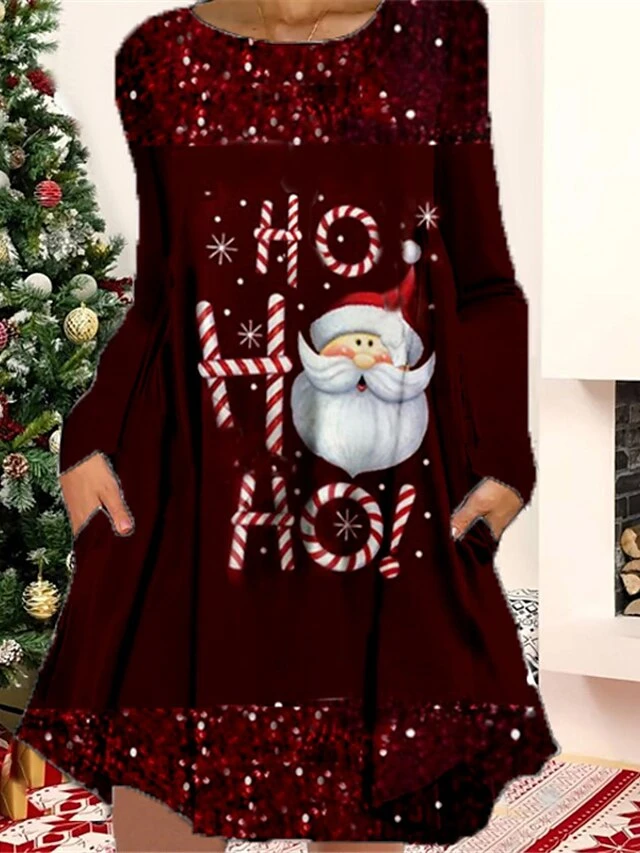 Women's Christmas Casual Dress T Shirt Dress Tee Dress Shift Dress Mini Dress Blue Wine Dark Green Long Sleeve Letter Pocket Winter Fall Autumn Crew Neck Fashion Christmas Daily 2022 S M L XL XXL 3XL 3 Women's Christmas Casual Dress T Shirt Dress Tee Dress Shift Dress Mini Dress Blue Wine Dark Green Long Sleeve Letter Pocket Winter Fall Autumn Crew Neck Fashion Christmas Daily 2022 S M L XL XXL 3XL - Image 3