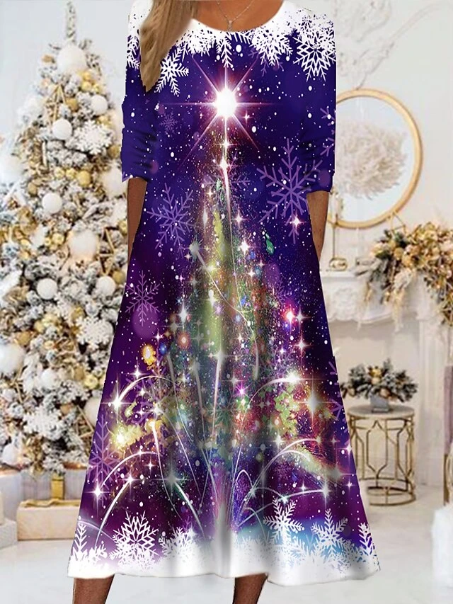 Women's Christmas Casual Dress Swing DressMidi Dress Blue Royal Blue Red Long Sleeve Santa Claus Snowflake Pocket Print Fall Winter Round Neck Vacation Casual 2022 S M L XL XXL 3XL 14 Women's Christmas Casual Dress Swing DressMidi Dress Blue Royal Blue Red Long Sleeve Santa Claus Snowflake Pocket Print Fall Winter Round Neck Vacation Casual 2022 S M L XL XXL 3XL - Image 14