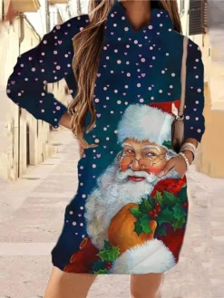 Women‘s Christmas Sweatshirt Dress Winter Dress Short Mini Dress Dark Blue Red Long Sleeve Print Pocket Print Fall Winter Hooded Vacation Casual 2022 S M L XL XXL 3XL -Fashion Life Shop pxzeyd1663755224371