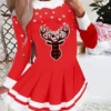 Women's Christmas Swing DressShort Mini Dress Blue Red Black Long Sleeve Plaid Elk Snowflake Pleated Print Fall Winter Crew Neck Stylish Romantic Loose Fit 2022 S M L XL XXL