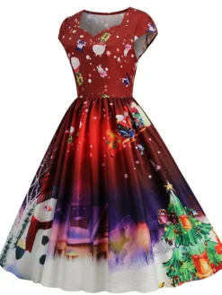 Women's Christmas Swing Dress Vintage DressKnee Length Dress Blue Wine Red Light BlueShort Sleeve Santa Claus Snowman Tree Print Fall Winter Square Neck Vintage Elegant Slim 2022 S M L XL 28 Women's Christmas Swing Dress Vintage DressKnee Length Dress Blue Wine Red Light BlueShort Sleeve Santa Claus Snowman Tree Print Fall Winter Square Neck Vintage Elegant Slim 2022 S M L XL -Fashion Life Shop pykarw1665475228446