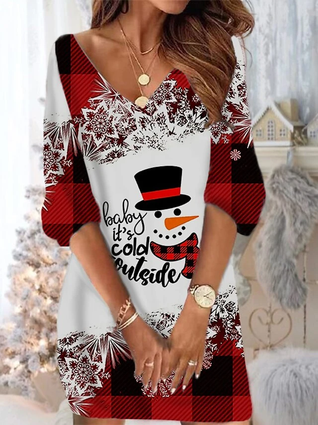 Women‘s Christmas Sweatshirt Dress Winter Dress Short Mini Dress Blue Black 3/4 Length Sleeve Santa Claus Snowman Snowflake Print Fall Winter V Neck Vacation Casual Loose Fit 2022 S M L XL XXL 3XL 7 Women‘s Christmas Sweatshirt Dress Winter Dress Short Mini Dress Blue Black 3/4 Length Sleeve Santa Claus Snowman Snowflake Print Fall Winter V Neck Vacation Casual Loose Fit 2022 S M L XL XXL 3XL - Image 7