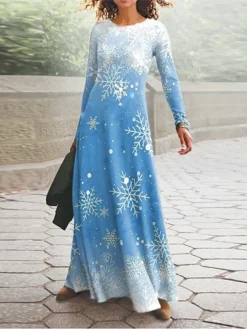 Women's Christmas Casual Dress Swing Dress Blue Purple Red Long Sleeve Elk Snowflake Pocket Print Winter Fall V Neck Vacation Casual Fall Dress 2022 S M L XL XXL 3XL / Winter Dress -Fashion Life Shop qbfcxg1666173494474