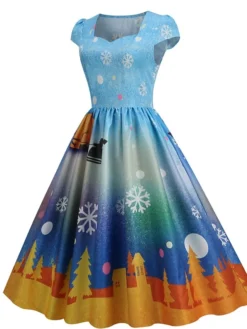 Women's Christmas Swing Dress Vintage DressKnee Length Dress Blue Wine Red Light BlueShort Sleeve Santa Claus Snowman Tree Print Fall Winter Square Neck Vintage Elegant Slim 2022 S M L XL 25 Women's Christmas Swing Dress Vintage DressKnee Length Dress Blue Wine Red Light BlueShort Sleeve Santa Claus Snowman Tree Print Fall Winter Square Neck Vintage Elegant Slim 2022 S M L XL -Fashion Life Shop qbjtlt1665475226927