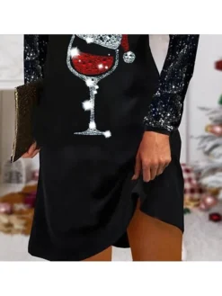 Women's Casual Dress Sheath Dress Mini Dress Black Long Sleeve Letter Print Fall Winter Autumn V Neck Modern Christmas 2023 S M L XL XXL 3XL -Fashion Life Shop qbvlzt1669272368587