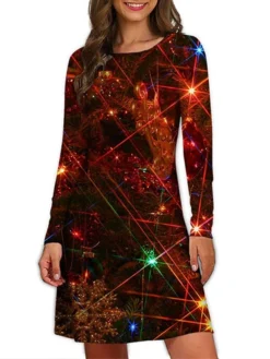 Women's Christmas Casual Dress T Shirt Dress Tee Dress Mini Dress Black And White Green Black Long Sleeve Santa Claus Print Winter Fall Spring Crew Neck Fashion Daily Vacation Loose Fit 2022 S M L XL -Fashion Life Shop qcgviw1667541320956