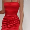 Women's Party Dress Satin Dress Sheath Dress Mini Dress Black Red Fuchsia Sleeveless Pure Color Ruched Summer Spring Strapless Hot Christmas Slim 2023 S M L XL