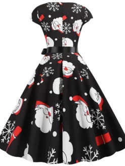 Women's Christmas Knee Length Dress Purple Wine Gray White Black Red Light Green Short Sleeve Print Bow Print Fall Winter Round Neck Casual Vintage2021 S M L XL XXL -Fashion Life Shop qdfons1630046097847