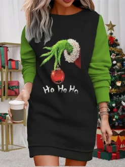 Women's Casual Dress Sweatshirt Dress Mini Dress Warm Fashion Outdoor Christmas Vacation Crew Neck Print Geometric Print Monster Loose Fit Black Red Burgundy S M L XL XXL -Fashion Life Shop qdkvza1695365296312