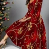 Women's Casual Dress Christmas Dress Winter Dress Floral Snowflake Print V Neck Midi Dress Fashion Streetwear Outdoor Christmas 3/4 Length Sleeve Regular Fit Black Wine Red Fall Winter S M L XL XXL